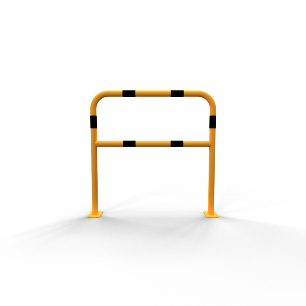 Hoop of steel tube |  48 x 2,5 mm | with cross bar | for plugging down | total width: 1000 mm | total height: 1000 mm | hot-dip galvanized and yellow coatedwith black warning stripes